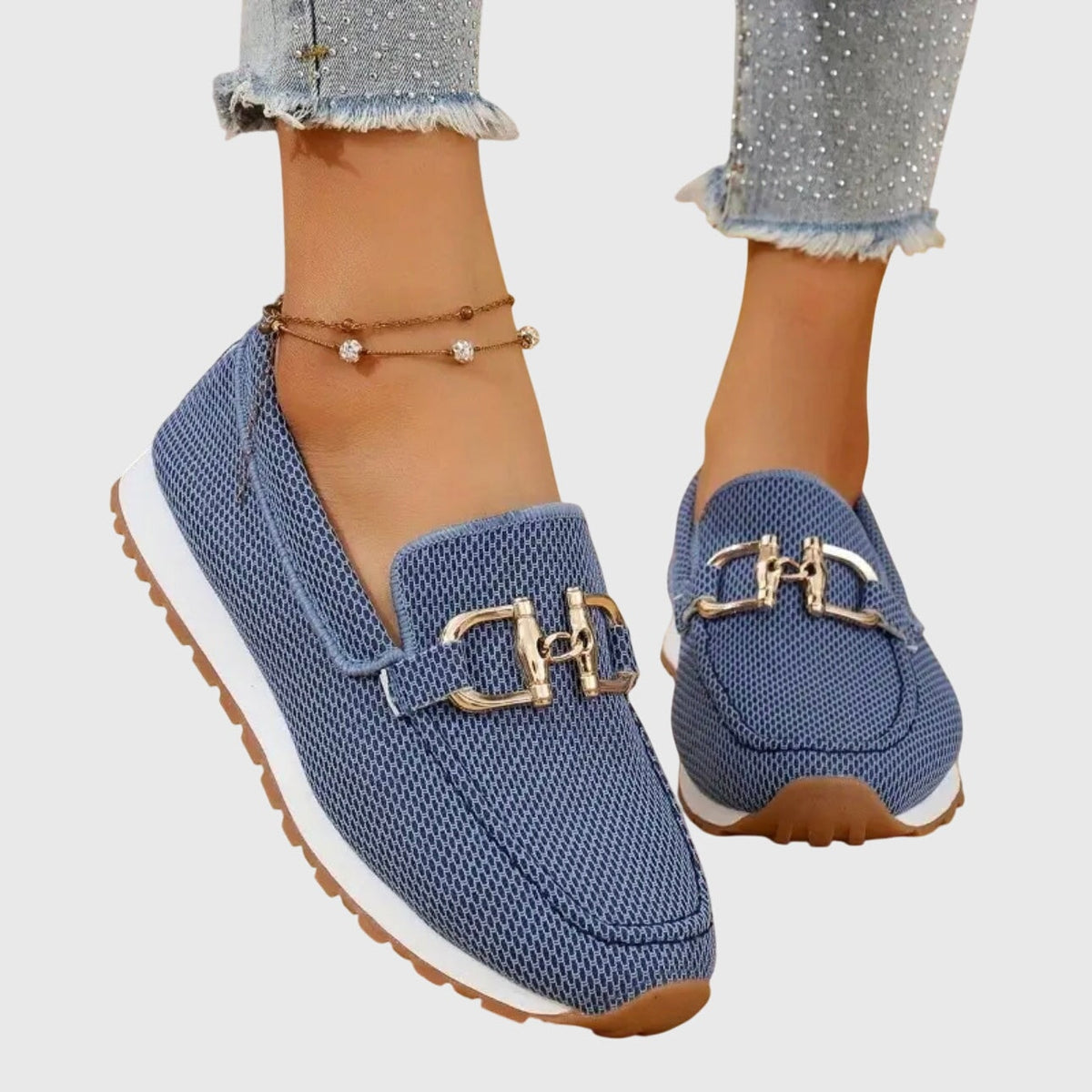 Bequeme Damen-Loafer-Sneaker mit Metall-Bit-Schnalle