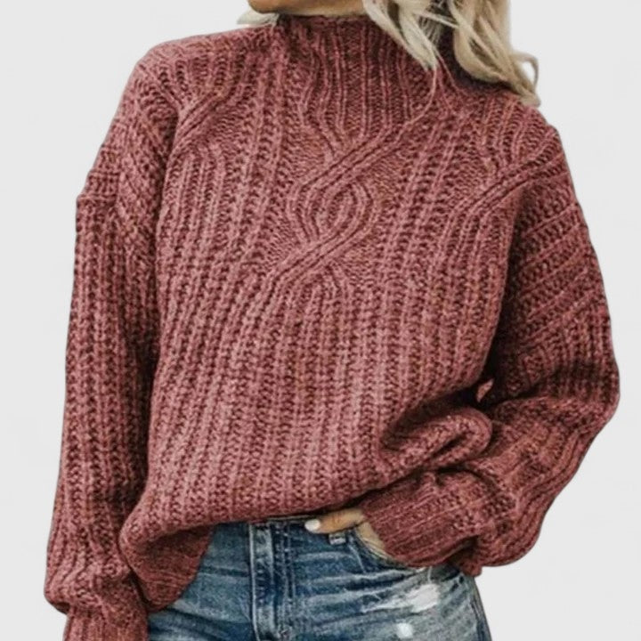 Aerynna Stehkragen-Wollpullover mit Zopfmuster für Damen