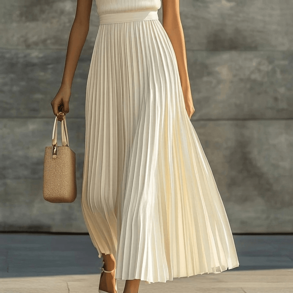 Bernadette Plissiertes Maxikleid für den Herbst mit fliessender Silhouette