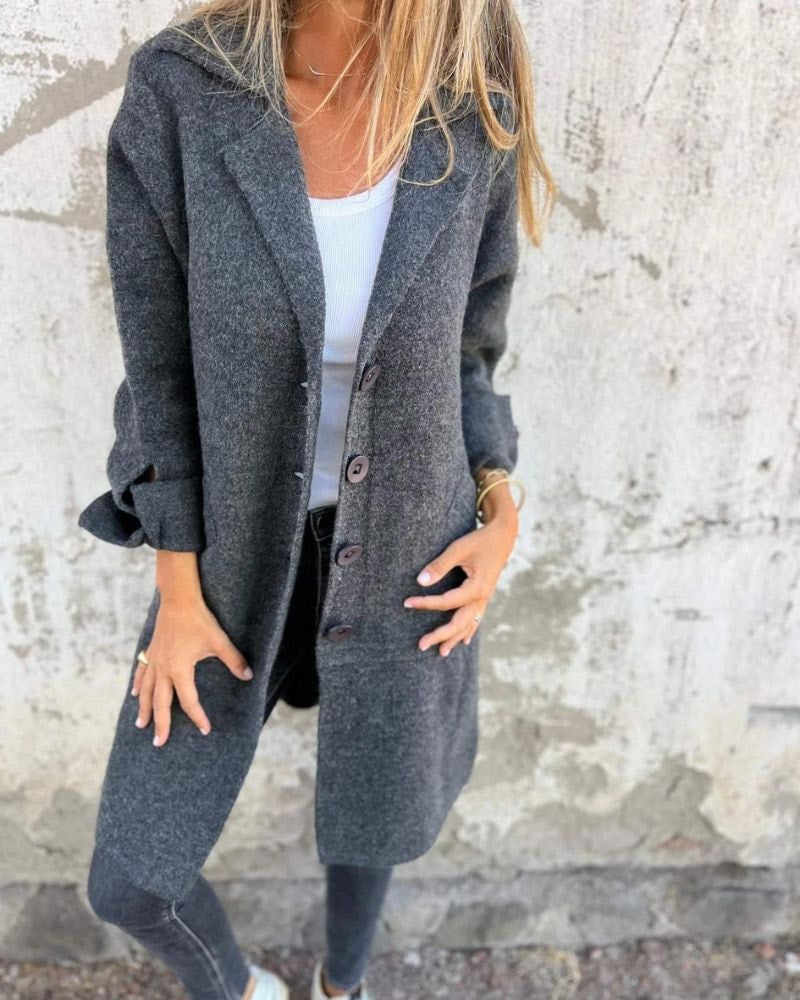 Cunégonde Oversized Wollmantel für Damen mit Kerbkragen