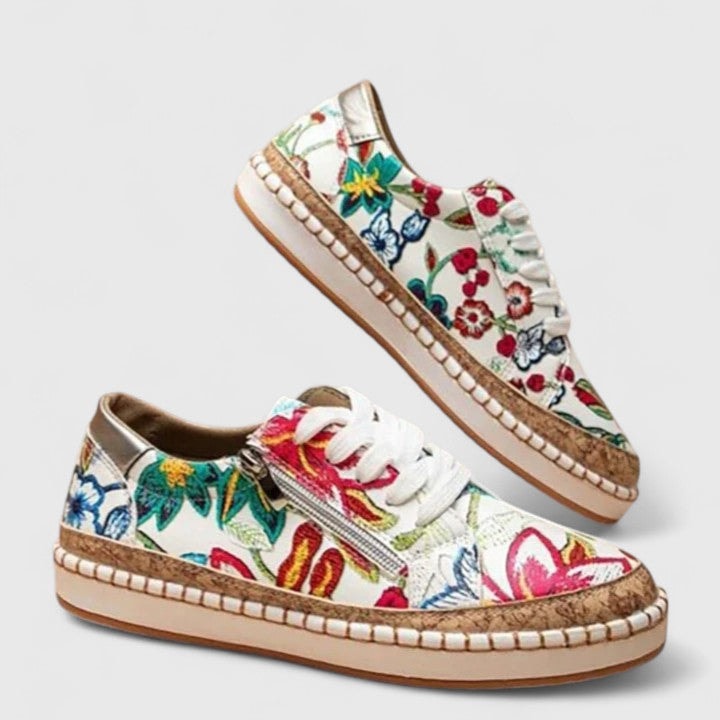Olisette Damen Komfortschuhe mit Blumenstickerei und Plateausohle