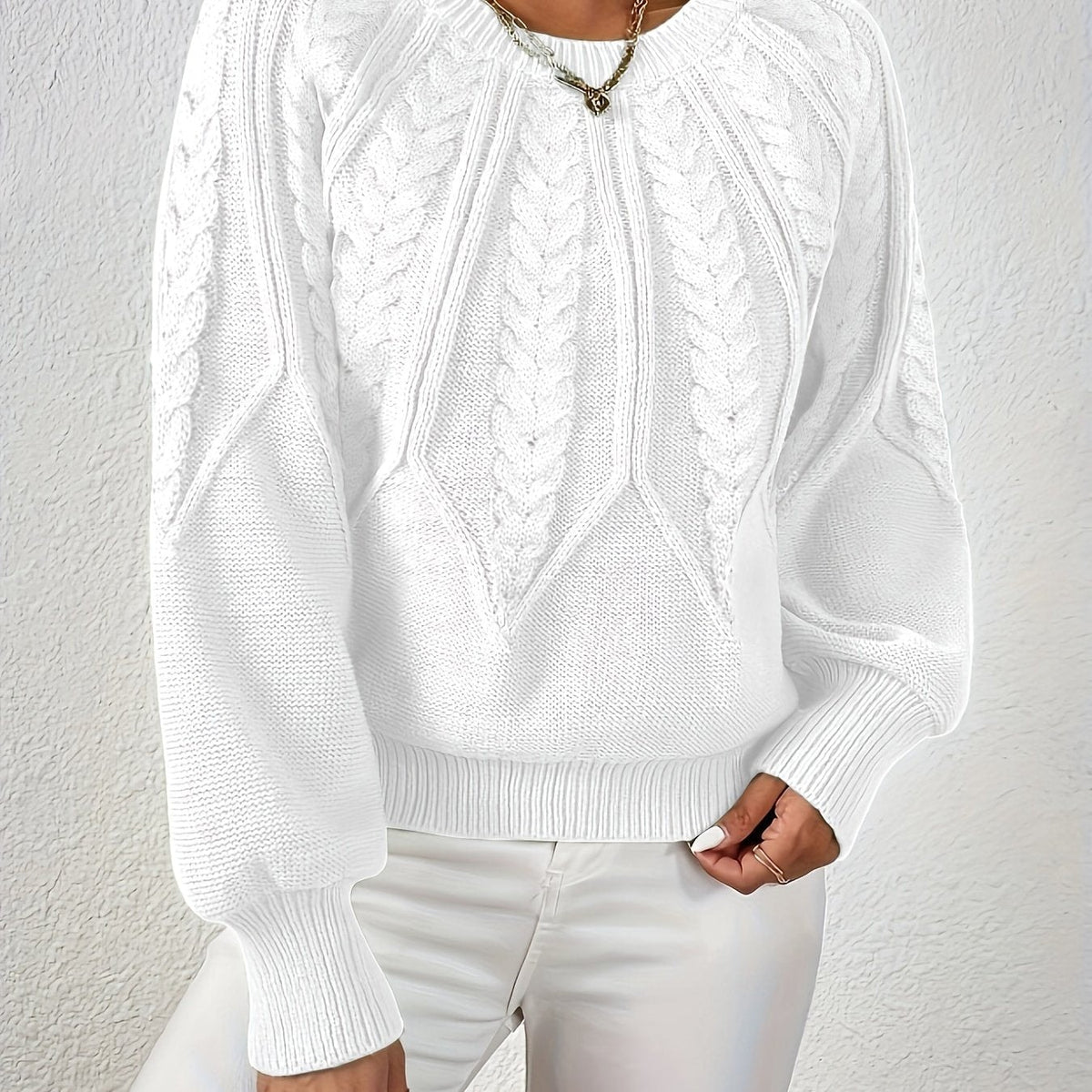 Katarina Zopfmuster Cropped Wollpullover mit Rippbund für Damen