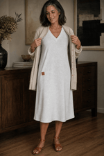 Curvella A-Linien Strickkleid mit V-Ausschnitt Midi für Damen
