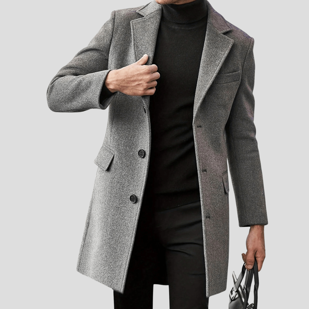 Eleganter Herren Mantel mit Reverskragen und Knopfleiste