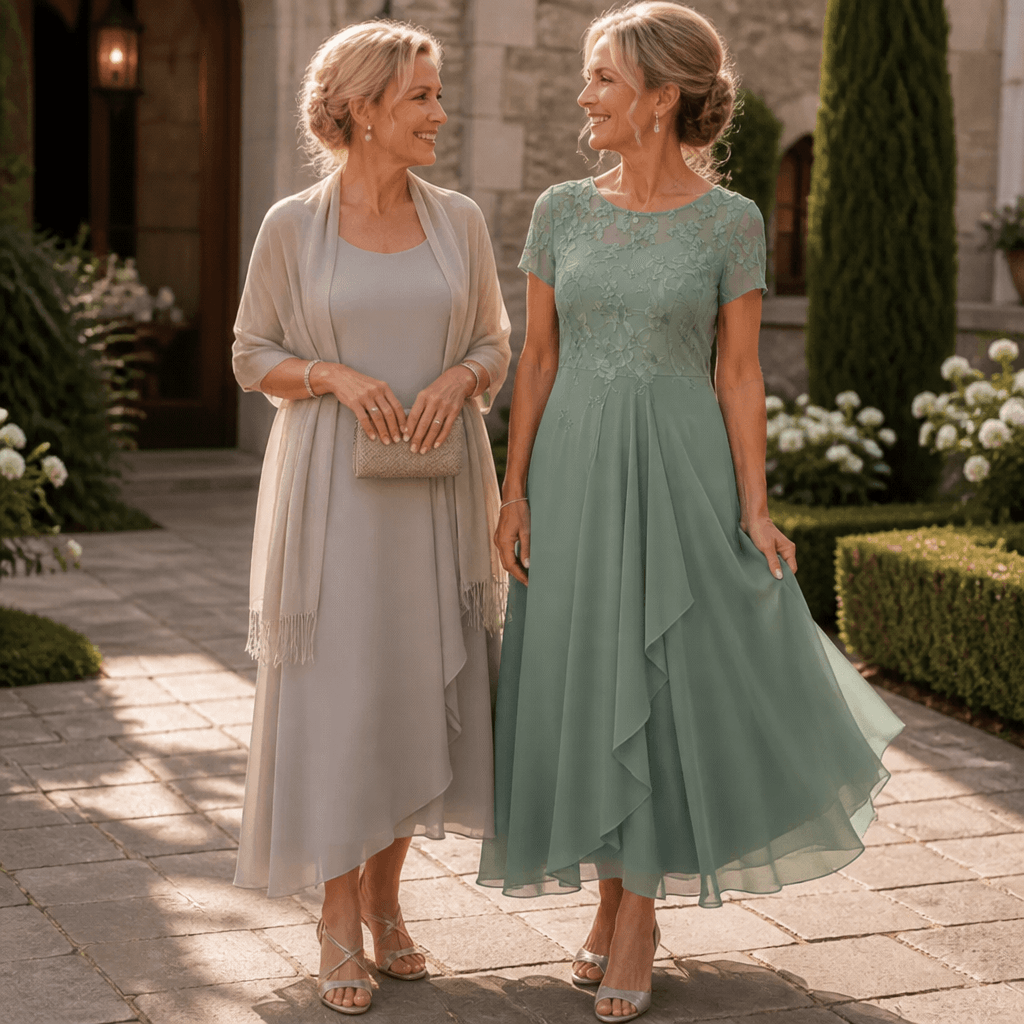 Blumen-Midikleid für Damen aus Spitze mit Chiffon-Rock und kurzen Ärmeln