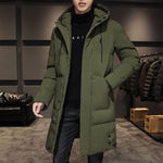 Lange gesteppte Herrenjacke mit Kapuze im Parka-Stil aus Polyester