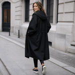 Kapuzen-Midi-Trenchcoat für Damen aus Baumwollmischung mit Kordelzug in der Taille