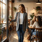 Ellara Lockerer Glencheck-Blazer mit Reverskragen aus Polyester-Webstoff für Damen