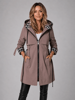 Damen Kapuzen-Trenchjacke mit Taillenzug und Reissverschluss