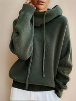 Oversize Strick-Kapuzenpullover Damen mit Kordelzug und Rippbündchen