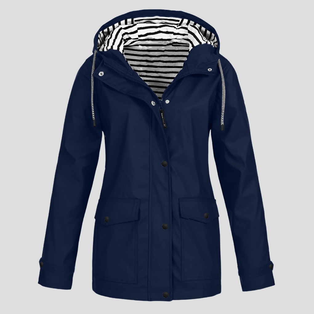 Wasserdichte Damen-Regenjacke mit Kapuze und Reissverschluss aus Polyester