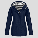 Wasserdichte Damen-Regenjacke mit Kapuze und Reissverschluss aus Polyester