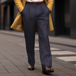 Herren Karo-Stoffhose mit geradem Bein und Bundfalte