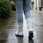 Damen Winterstiefel aus Veloursleder mit Strickbündchen und Profilsohle im Slouch-Design