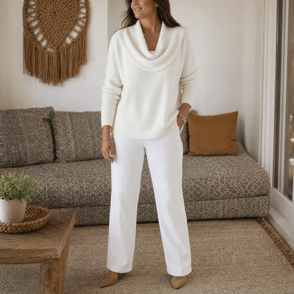 Draveline Wasserfallkragen Strickpullover für Damen aus Polyester-Elasthan