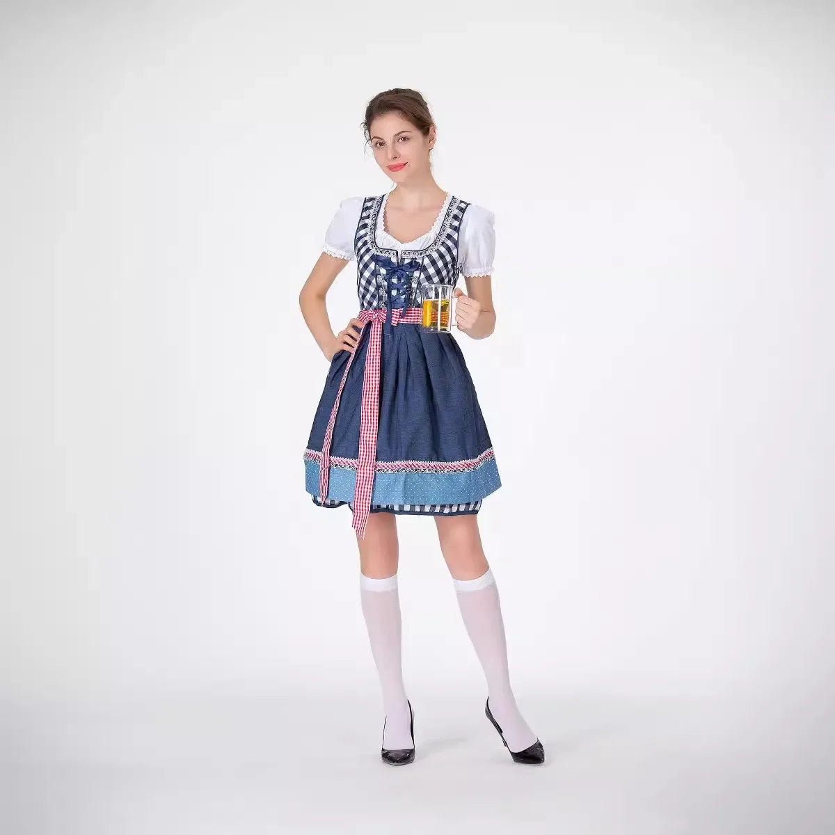 Modisches Dirndlkleid für Damen mit Karierter Schürze und Bluse