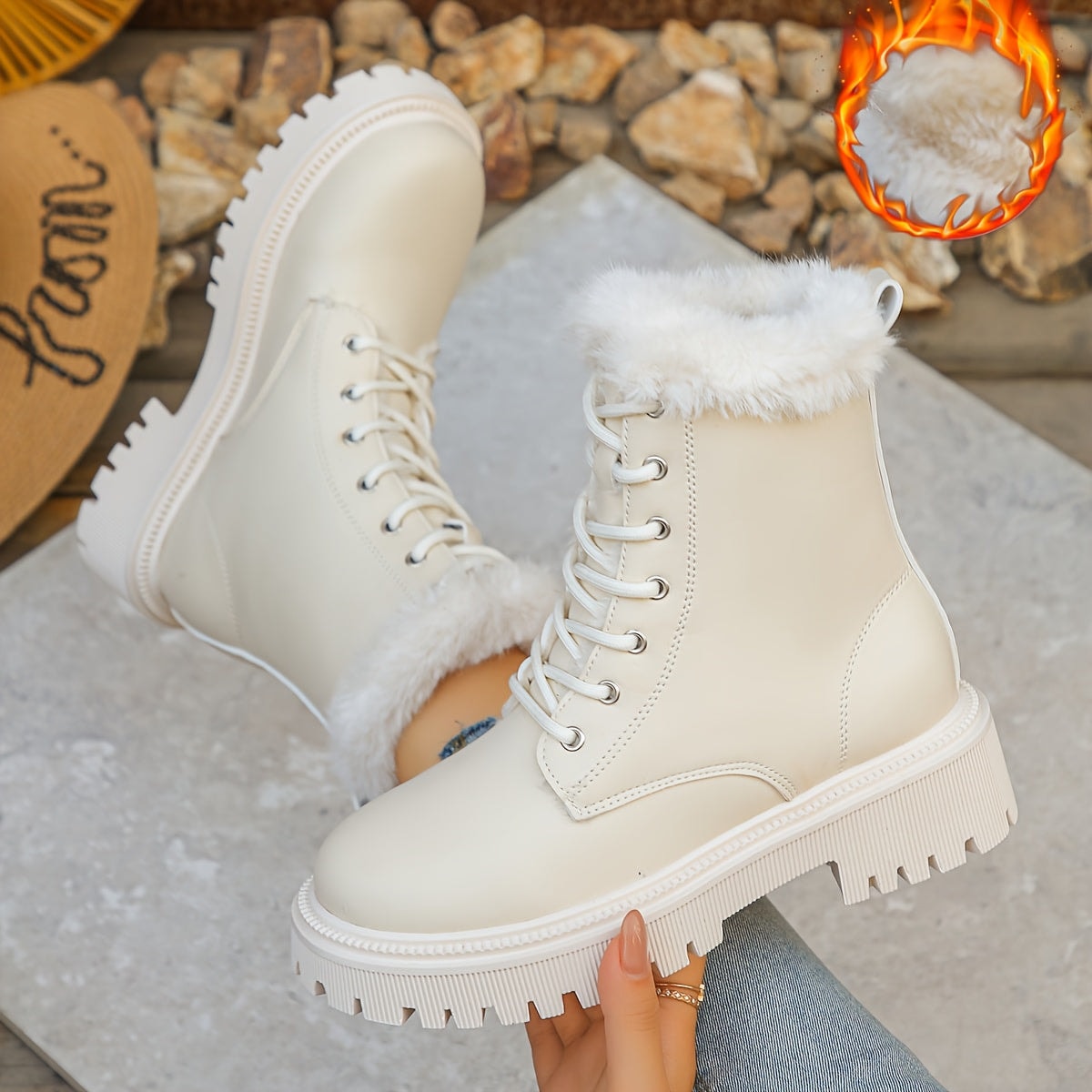 Winterstiefel für Damen mit Kunstfellbesatz und Profilsohle