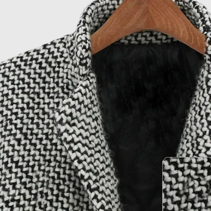 Rebeka Longline Hahnentritt-Wollmantel mit Reverskragen für Damen