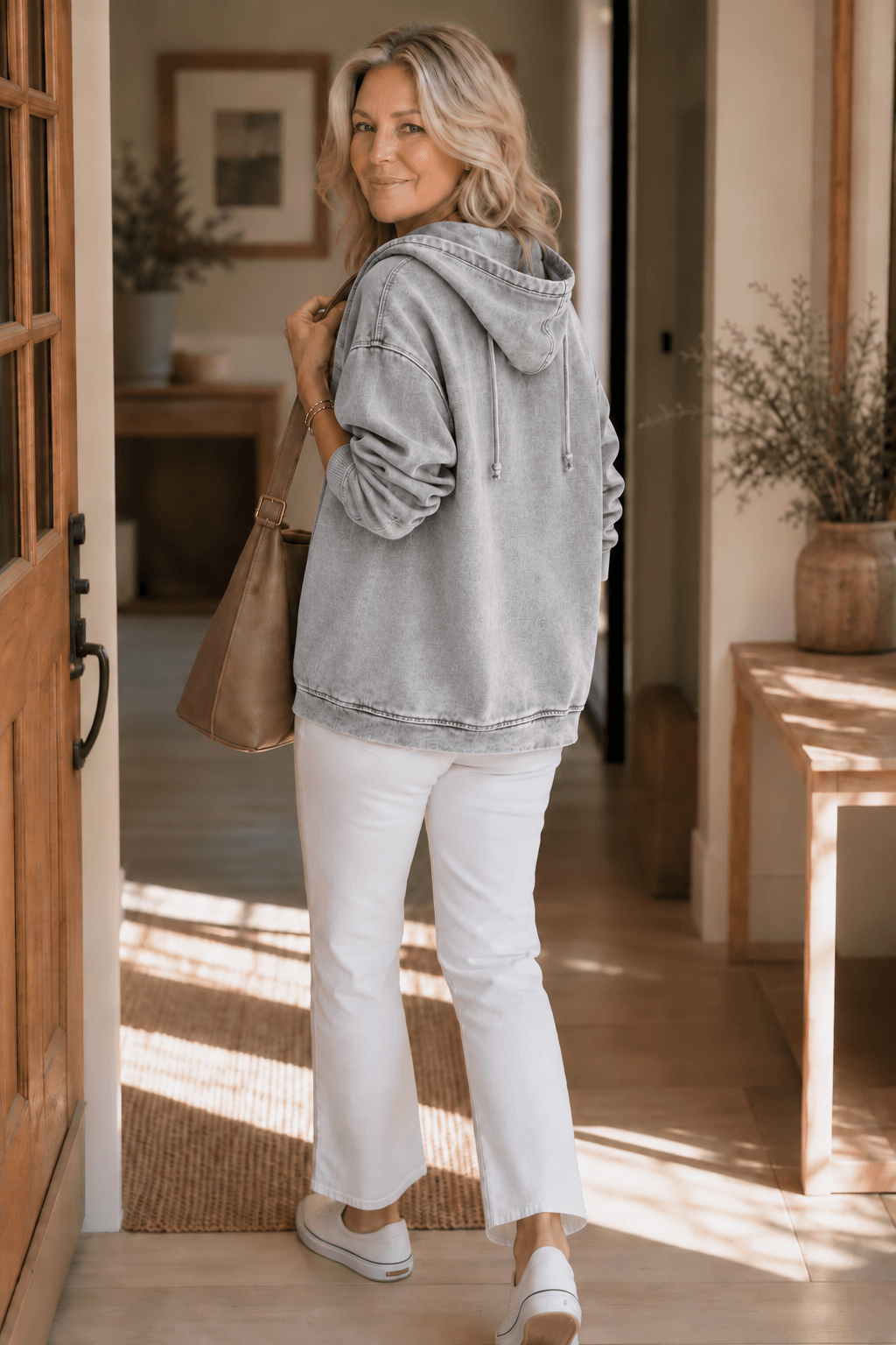 Damen Kapuzenjacke mit Reissverschluss und Waschoptik