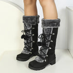 Damen Winterstiefel mit Kunstfell und Zierschnürung mit Pompons