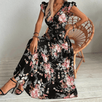 Geblümtes Wickel-Maxikleid mit Rüschenärmeln für den Herbst