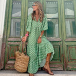 Bedrucktes Maxikleid mit V-Ausschnitt und langen Ärmeln für den Herbst