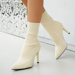 Damen Stiefeletten mit spitzer Zehe und Stiletto-Absatz aus Strickmaterial