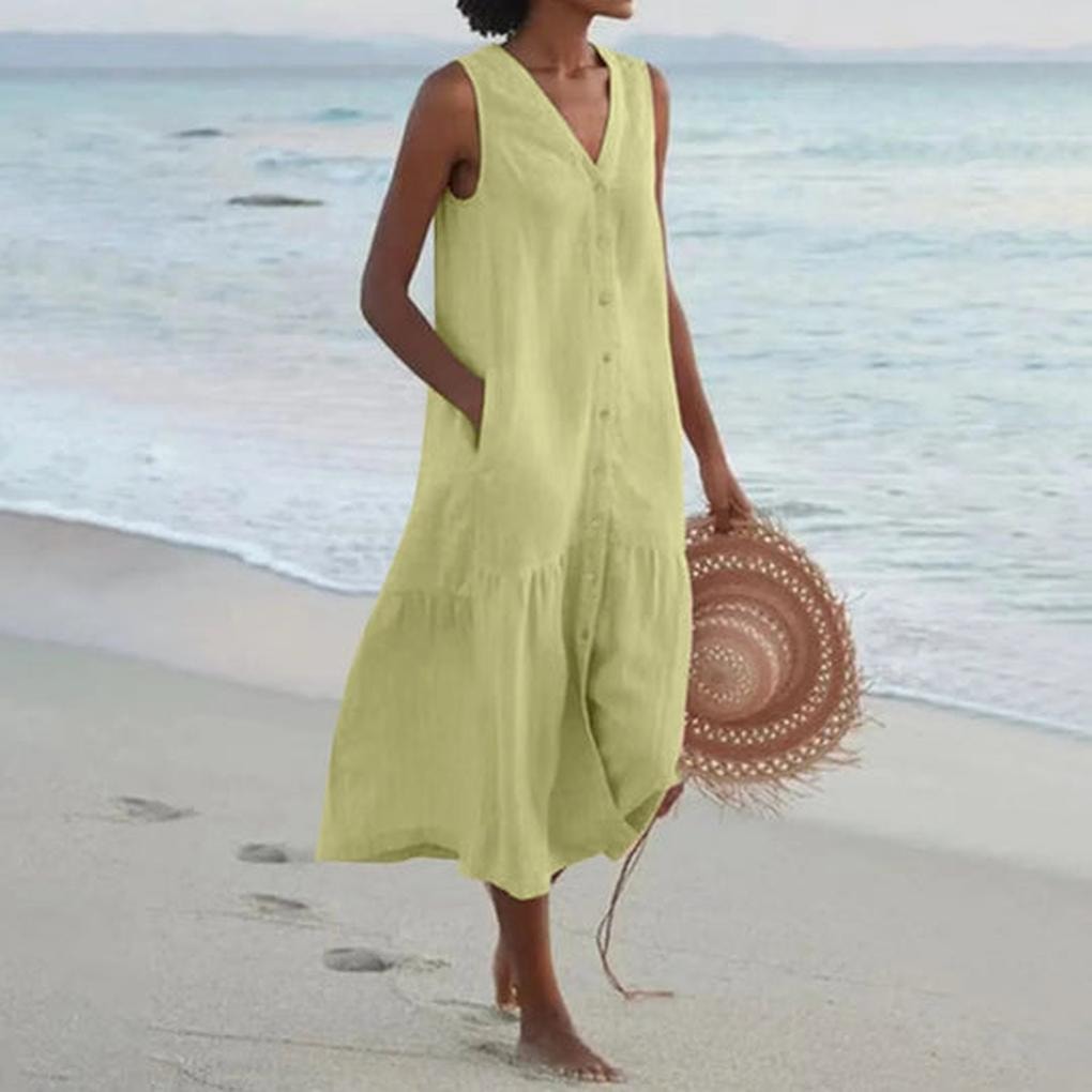 Damen Midikleid mit V-Ausschnitt und Knopfleiste für den Herbst