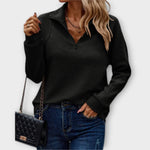 Damen Sweatshirt mit Reissverschluss und Stehkragen aus Rippstruktur