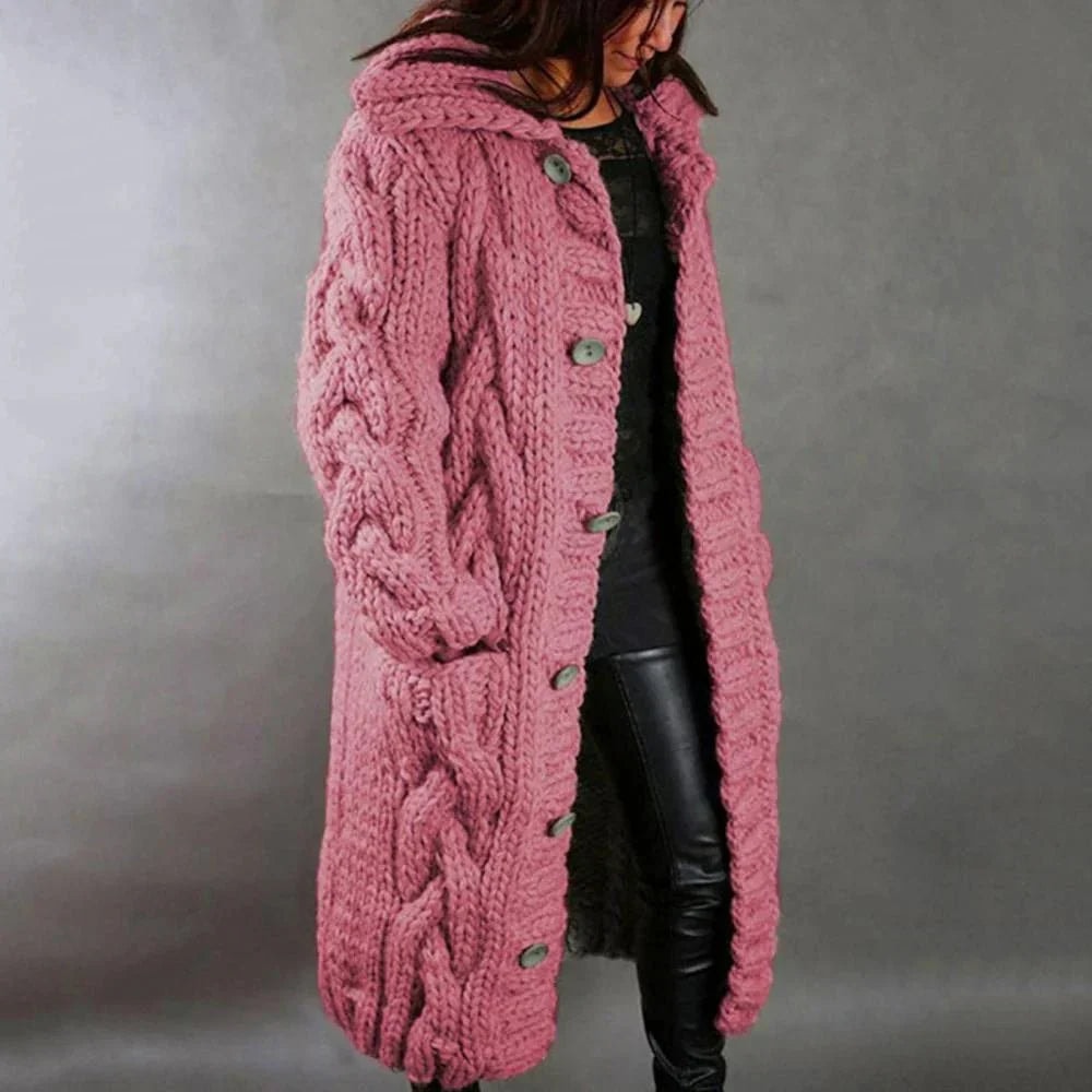 Chunky Grobstrick-Cardigan mit Kapuze und Knopfleiste für Damen