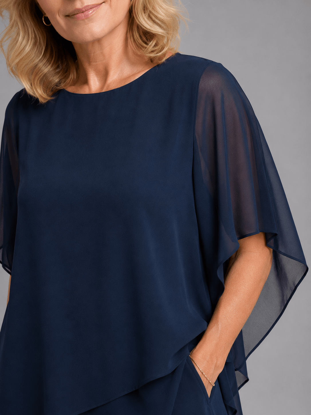 Damen Chiffon Zweiteiler Set mit Flowing Top und Weitem Hosenbein