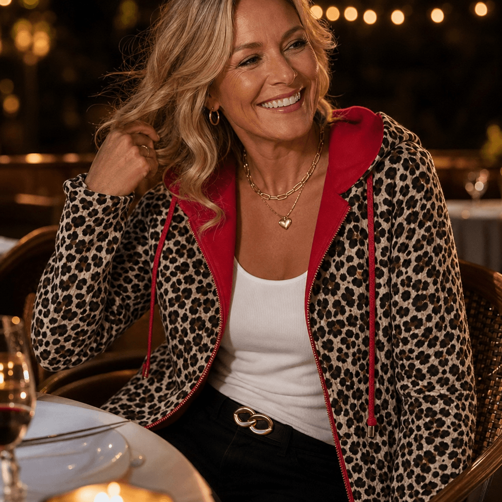 Wendbare Kapuzenjacke mit Leoparden-Print für Damen