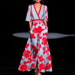 Elegantes Maxikleid mit V-Ausschnitt und Beinschlitz für den Herbst