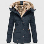Gefütterte Damen Steppjacke mit Kapuze und Kunstfellkragen