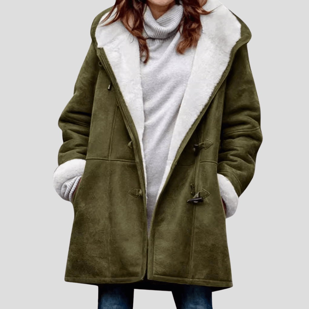 Kapuzenjacke Damen mit Kunstfellbesatz und Dufflecoat-Verschluss