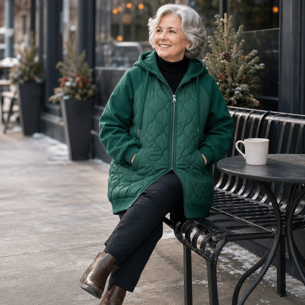 Kapuzen-Steppjacke mit Colorblock-Nähten und Wattierung für Damen