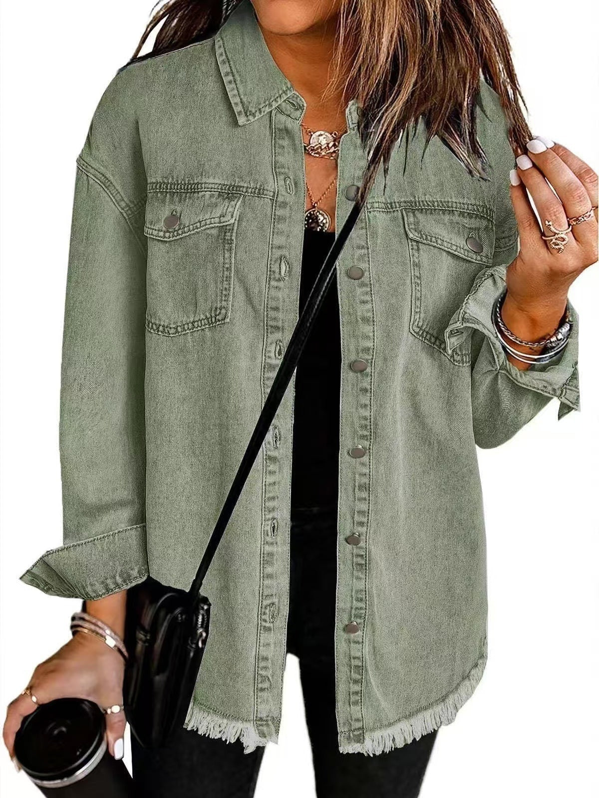 Wilda Oversized Jeansjacke im Mantel-Look mit Fransensaum