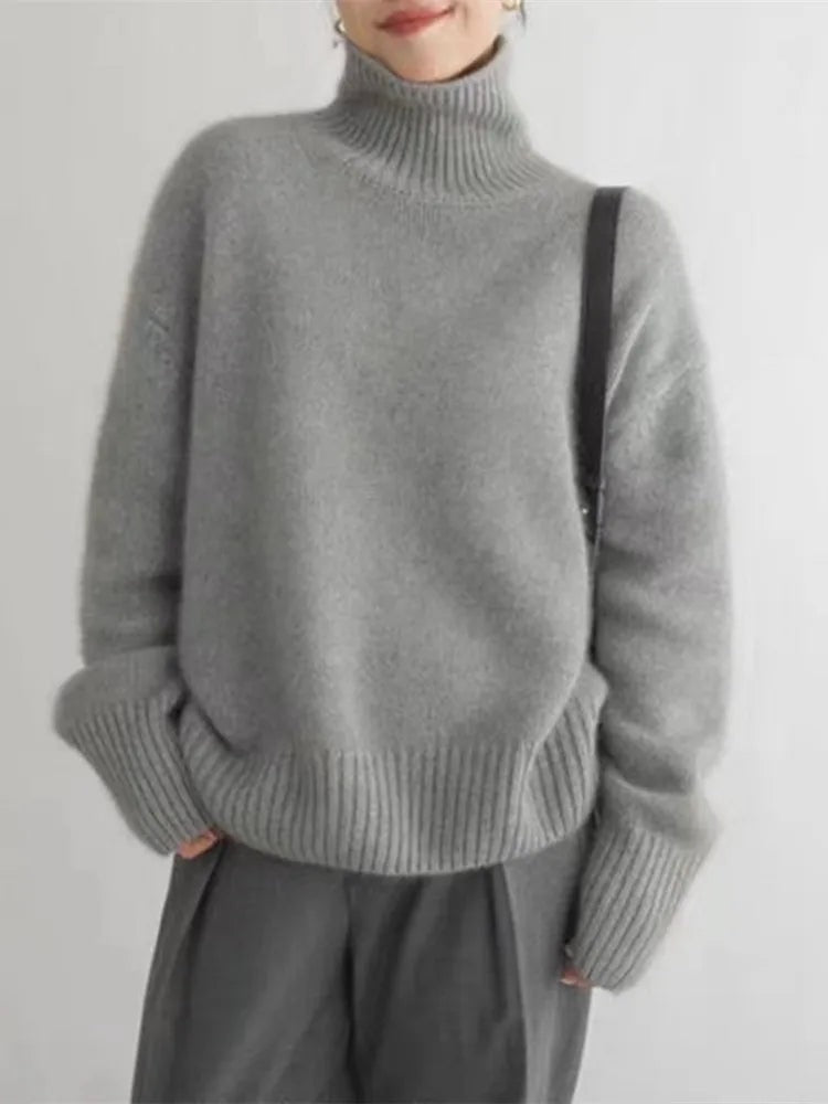 Dora Lockerer Damen Wollpullover aus Kaschmir mit Rollkragen