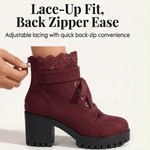 Lacelle Spitzenbesetzte Damen Stiefeletten aus Wildleder mit Blockabsatz