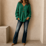 Damen V-Ausschnitt Strickpullover mit Knopfleiste und Rippstruktur