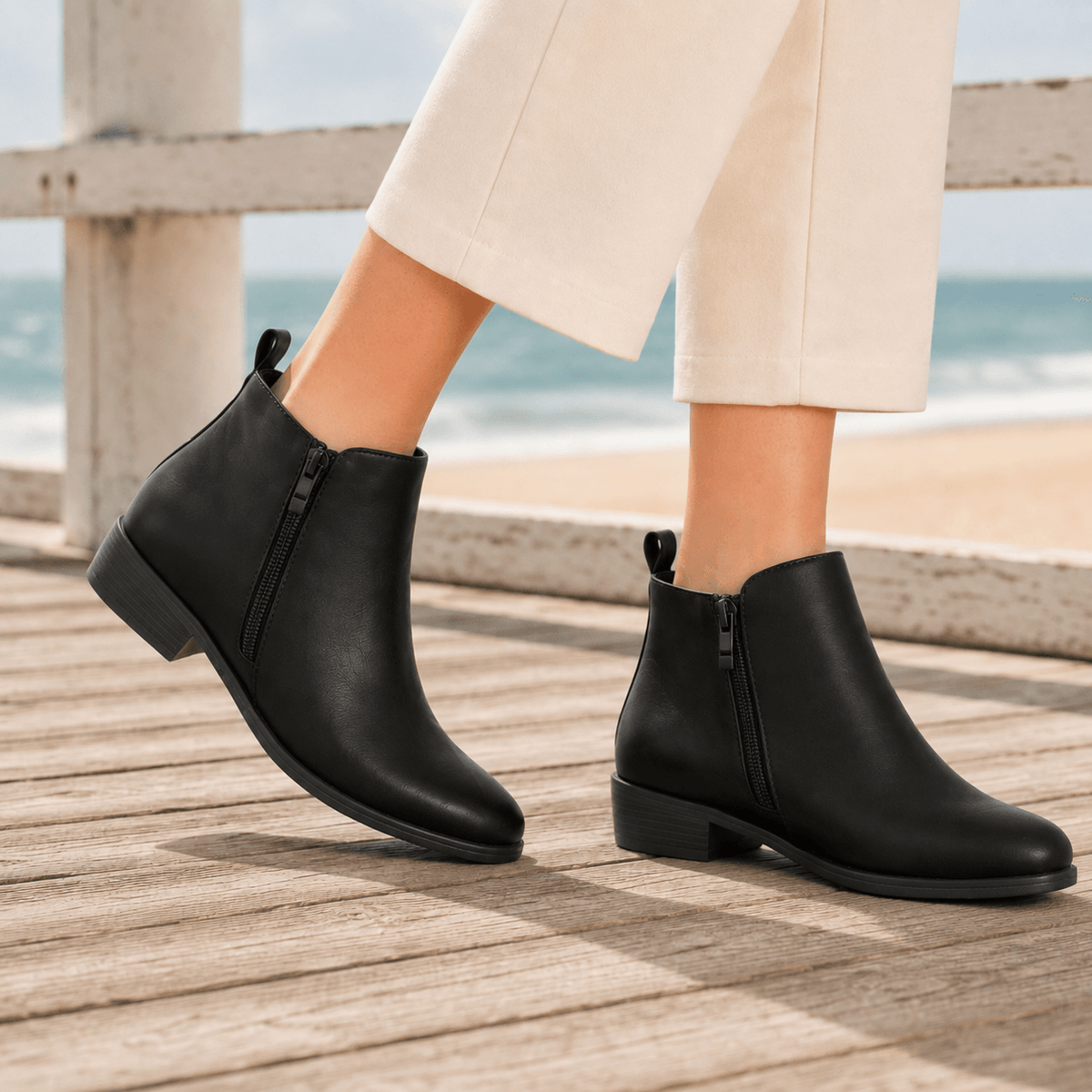 Damen Ankle Boots mit Seitlichem Reissverschluss und Blockabsatz