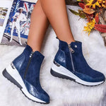 Damen Keil-Stiefeletten mit Kroko-Print und Seitenreissverschluss