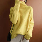 Rollkragenpullover Damen Baumwolle mit Rautenstrickmuster und Taillierter Passform