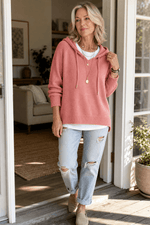 Damen Kapuzenpullover mit Kordelzug und Rippstrick-Struktur