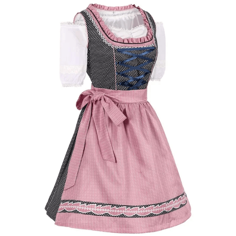 Gepunktetes Dirndlkleid mit Schürze und Schnürmieder als Trachtenmode für Damen