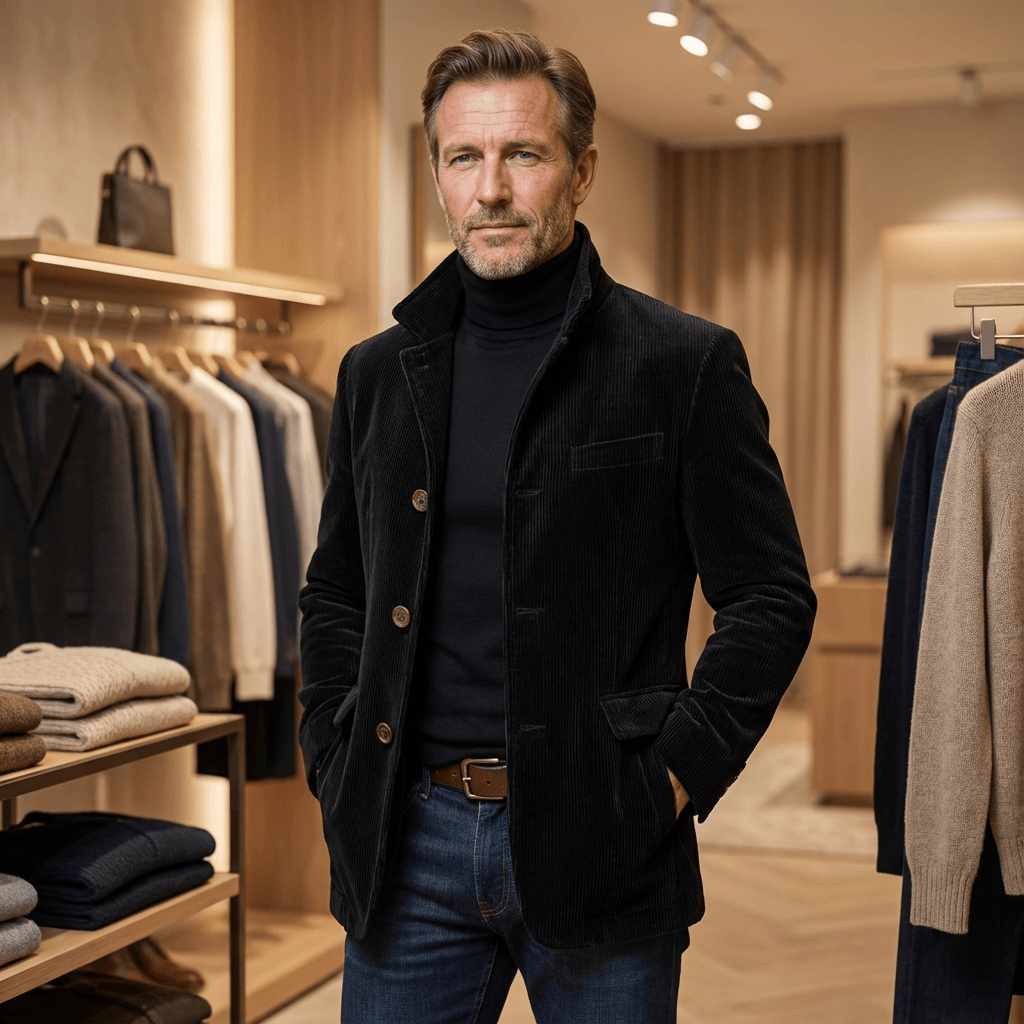 Herren Cordsakko mit Stehkragen und Knopfleiste