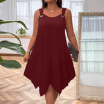 Ärmelloses Midikleid mit Trägern für Frauen im Herbst mit asymmetrischem Saum