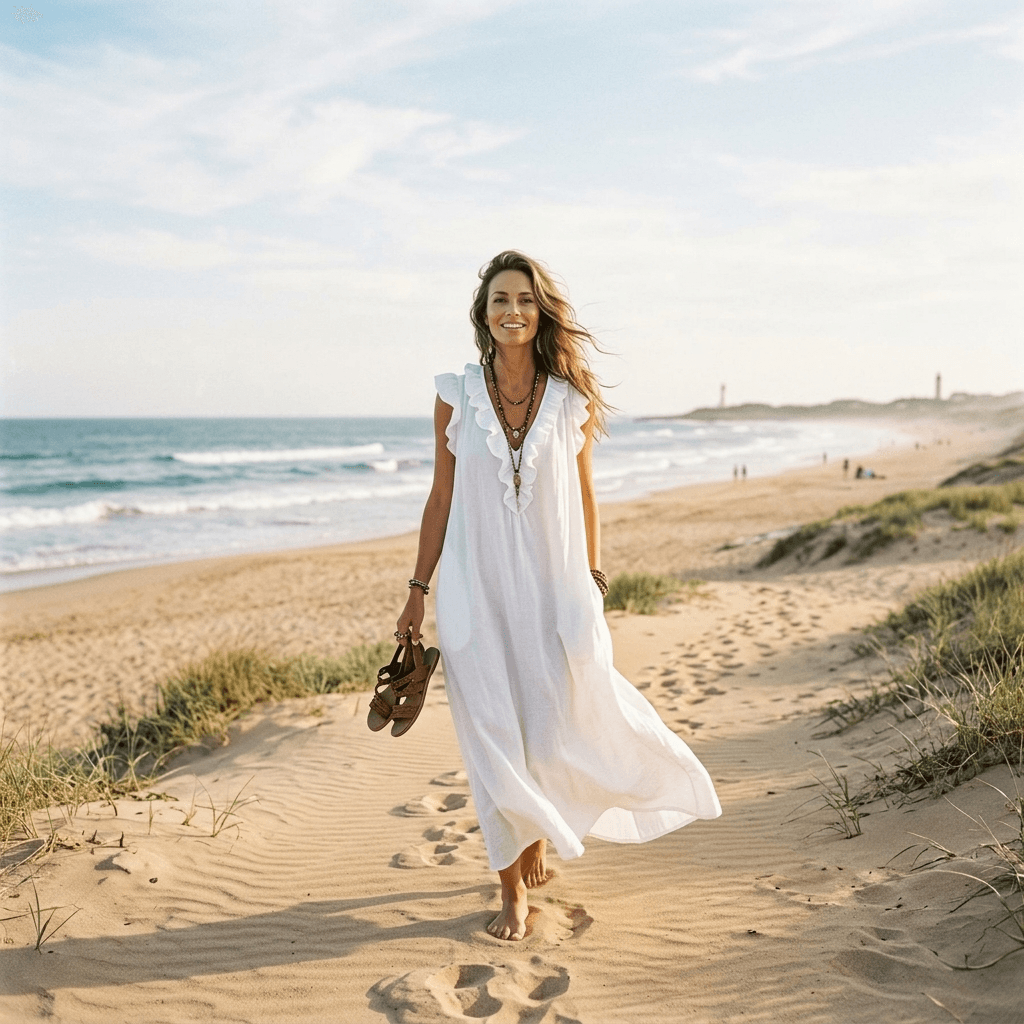Rüschen-Maxikleid mit V-Ausschnitt und Taschen für Damen