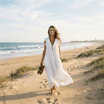 Rüschen-Maxikleid mit V-Ausschnitt und Taschen für Damen