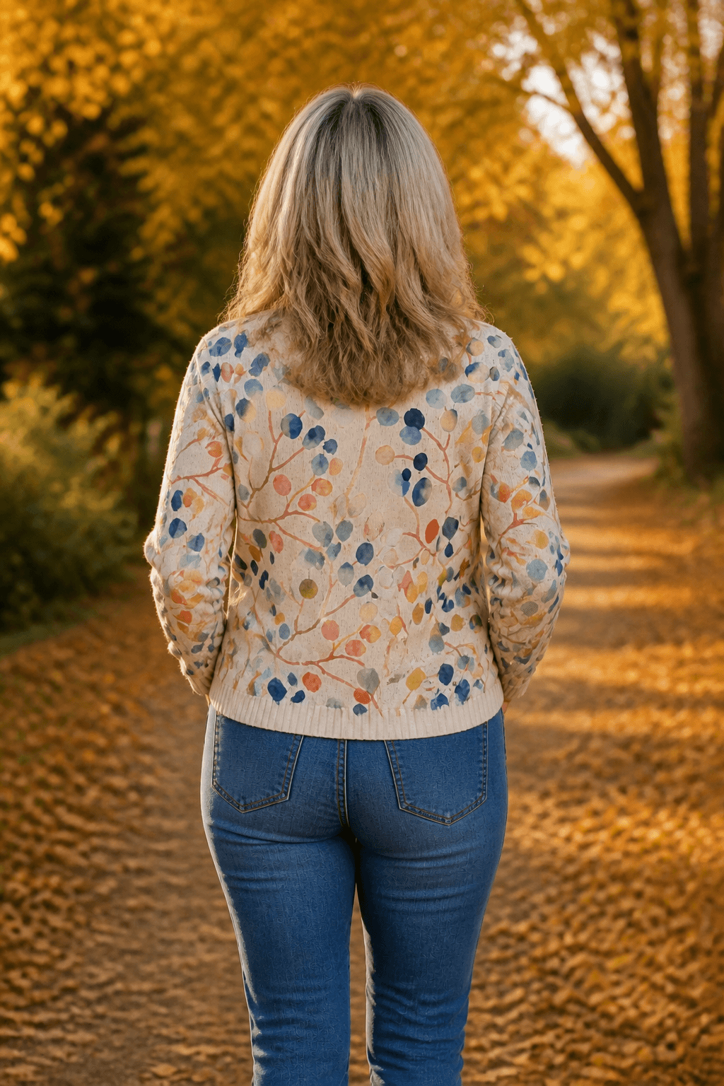 Botanischer Strick-Cardigan mit durchgehendem Reissverschluss für Damen